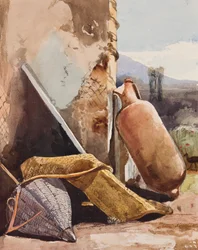 Cestini e anfore con uccello, con aggiunte di un allievo Borbone